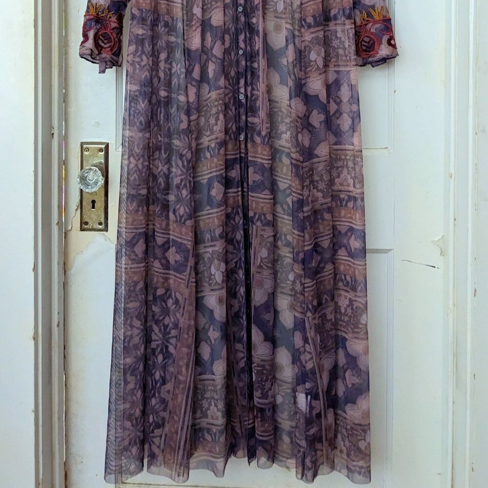 Johnny Was Sheer Boho Maxi Dress in Purple with Red and Gold Accents - Picture 9 of 15